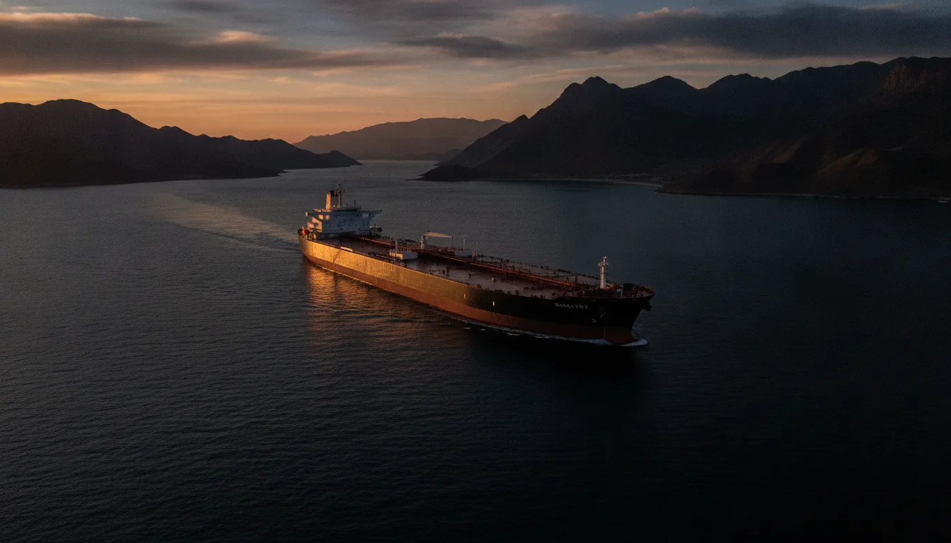 Un supertanker au passage d'un détroit stratégique.